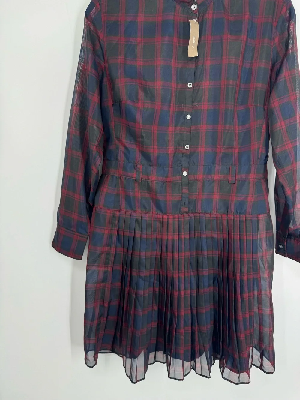 NWT J. Crew Pleated Shirt Dress Navy Red Multi Stewart Tartan Print Pleated Sz 4